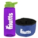 a transparent violet bottle & lime green lid & blue bowl the parched pup - 26 oz transparent tritan(tm) bottle folding dog bowl
