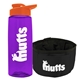 a transparent violet bottle & orange lid & black bowl the parched pup - 26 oz transparent tritan(tm) bottle folding dog bowl