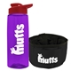 a transparent violet bottle & red lid & black bowl the parched pup - 26 oz transparent tritan(tm) bottle folding dog bowl