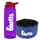 a transparent violet bottle & red lid & blue bowl the parched pup - 26 oz transparent tritan(tm) bottle folding dog bowl