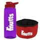a transparent violet bottle & red lid & red bowl the parched pup - 26 oz transparent tritan(tm) bottle folding dog bowl