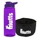 a transparent violet bottle & violet lid & black bowl the parched pup - 26 oz transparent tritan(tm) bottle folding dog bowl