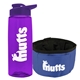 a transparent violet bottle & violet lid & blue bowl the parched pup - 26 oz transparent tritan(tm) bottle folding dog bowl