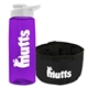 a transparent violet bottle & white lid & black bowl the parched pup - 26 oz transparent tritan(tm) bottle folding dog bowl