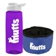 a transparent violet bottle & white lid & blue bowl the parched pup - 26 oz transparent tritan(tm) bottle folding dog bowl