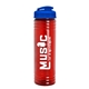 a translucent blue lid & transparent red bottle 24 oz slim fit water bottle with flip lid