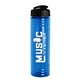 aerial view a black lid & transparent blue bottle 24 oz slim fit water bottle with flip lid, image 1 of 2