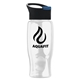 a black with blue flip tab lid & clear bottle poly - pure - 27 oz transparent bottle with pop - up lid