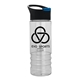 a black with blue flip tab lid & clear bottle salute - 24 oz bottle with pop - up sip lid