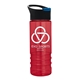 a black with blue flip tab lid & transparent red bottle salute - 24 oz bottle with pop - up sip lid