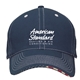 aerial view a navy structured patriotic cap with flag design, image 1 of 3