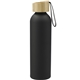 aerial view a black ryze aluminum sports water bottle 22 oz with fsc(r) bamboo lid, image 1 of 4