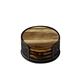 aerial view a acacia wood acacia wood coaster 4 piece round set with black metal stand, image 1 of 2