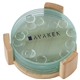 a clear round glass coasters 5 piece set with wood stand
