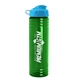 a cyan lid & transparent green bottle 24 oz slim fit water bottle with flip lid
