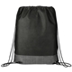 aerial view a black crossweave heat sealed drawstring bag, image 1 of 3