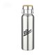a silver 20 oz silver double - walled stainless steel tumbler w / bamboo screw - on lid