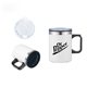 a white 14 oz double - walled white stainless steel camping mug w / leakproof lid, slide closure