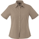 aerial view a tan (160) womens colter short sleeve button up shirt, image 1 of 3