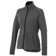 aerial view a black/heather charcoal (995) womens tamarack full zip performance jacket with thumb holes, image 1 of 5