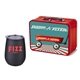 a red lunchbox & matte black wine glass retro lunchbox + single 10 oz stemless wine glass in vacuum formed insert
