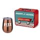 a red lunchbox & copper wine glass retro lunchbox + single 10 oz stemless wine glass in vacuum formed insert