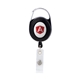 aerial view a black oval metal retractable badge reel with carabiner, image 1 of 3