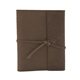aerial view a distressed brown leather & gray linen accent docker composition book cover, image 1 of 2