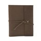 aerial view a distressed brown leather & lemon linen accent docker composition book cover, image 1 of 2