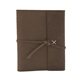 aerial view a distressed brown leather & white linen accent docker composition book cover, image 1 of 2