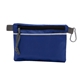 aerial view a blue travel hygiene kit in a zippered pouch, image 1 of 2