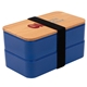 aerial view a blue wheat straw bento box with bamboo lid, image 1 of 2