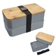 aerial view a gray with black strap stackable bento lunch set, image 1 of 2