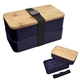aerial view a navy with black strap stackable bento lunch set, image 1 of 2