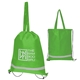 aerial view a lime green double feature non - woven drawstring tote bag, image 1 of 3