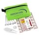 aerial view a lime green del monte 13 piece golf kit components inserted into zipper pack, image 5 of 5
