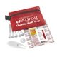 aerial view a red del monte 13 piece golf kit components inserted into zipper pack, image 4 of 4