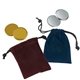 a group of velour pouches with chocolate coins