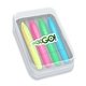 aerial view a clear box with 4 highlighters mini brite spots(r) highlighters in clear plastic box - full color decal - 4 ct, image 1 of 2