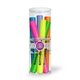 aerial view a clear tube with 6 highlighters broadline fluorescent highlighters 6 pack tube set with full color decal - usa made, image 1 of 2