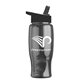 aerial view a transparent smoke bottle & black lid poly - pure - 27 oz transparent bottle with flip straw lid, image 1 of 2
