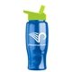 a transparent blue bottle & lime green lid poly - pure - 27 oz transparent bottle with flip straw lid