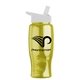 aerial view a transparent yellow bottle & white lid poly - pure - 27 oz transparent bottle with flip straw lid, image 1 of 2