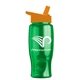 a transparent green bottle & orange lid poly - pure - 27 oz transparent bottle with flip straw lid