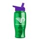a transparent green bottle & violet lid poly - pure - 27 oz transparent bottle with flip straw lid