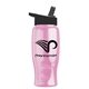 a transparent pink bottle & black lid poly - pure - 27 oz transparent bottle with flip straw lid