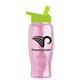 a transparent pink bottle & lime green lid poly - pure - 27 oz transparent bottle with flip straw lid