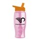a transparent pink bottle & orange lid poly - pure - 27 oz transparent bottle with flip straw lid