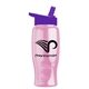 a transparent pink bottle & violet lid poly - pure - 27 oz transparent bottle with flip straw lid