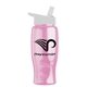 aerial view a transparent pink bottle & white lid poly - pure - 27 oz transparent bottle with flip straw lid, image 1 of 2